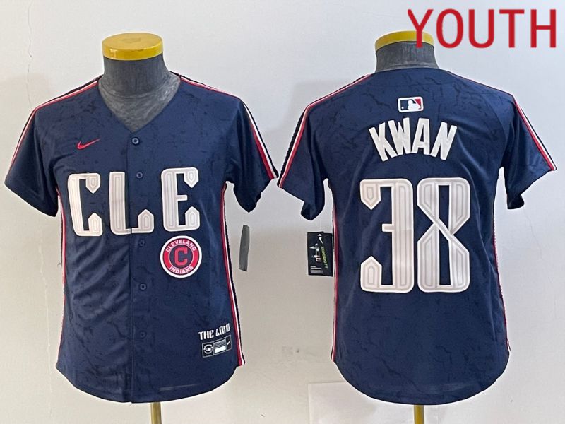 Youth Cleveland Indians #38 Kwan Blue City Edition Nike 2024 MLB Jersey style 4